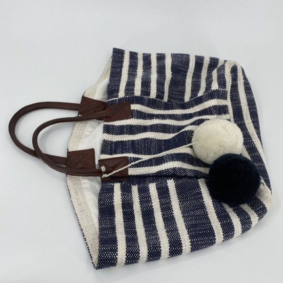 Crown & Ivy Women's Tote Bag Blue Ivory 100% Cotton Shopping Gym Beach - Picture 11 of 12